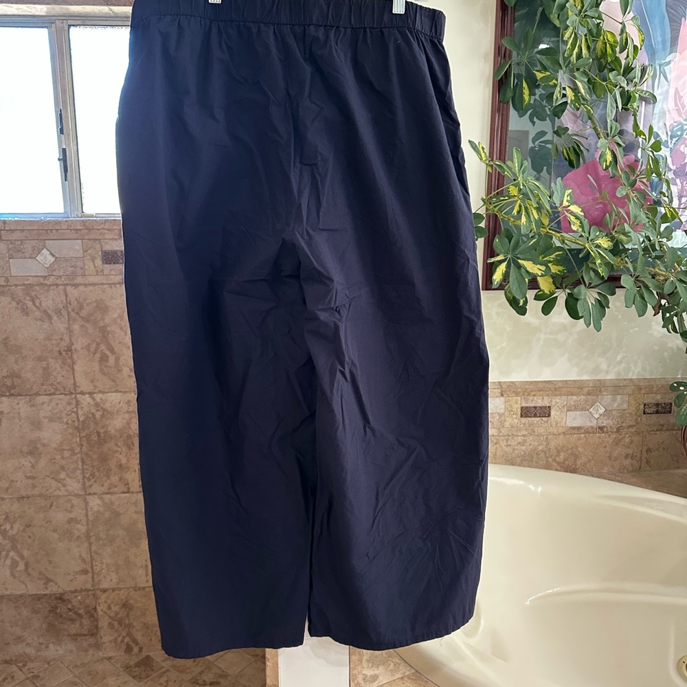 Eileen Fischer Navy Blue Organic Cotton Relaxed Wide-Leg Elastic Waist Pants XL - Picture 4 of 14